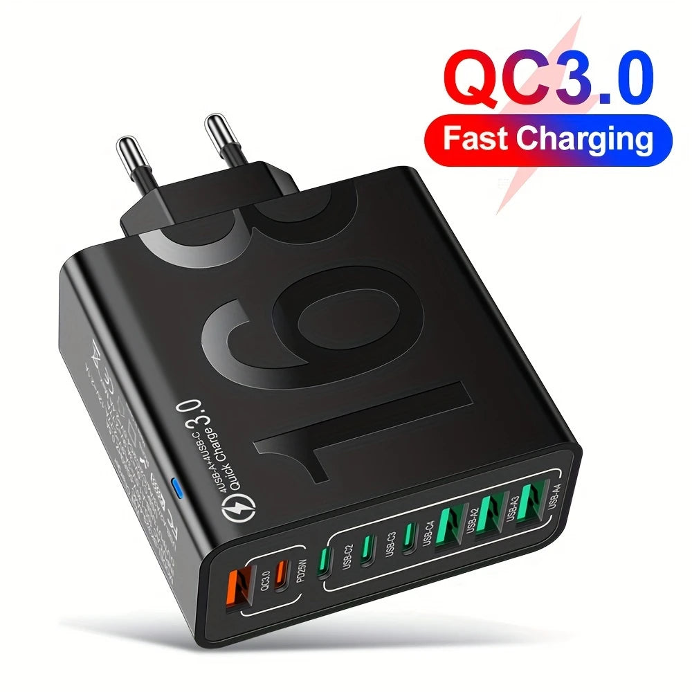 8-Port Fast Charging Adapter – EU Plug (Black)